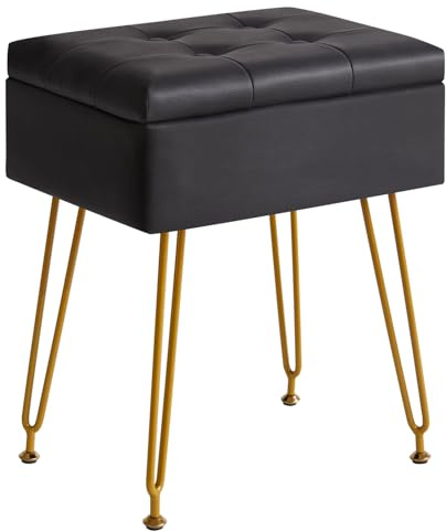 IBUYKE PU Storage Vanity Hocker Flip Tischplatte, Ottoman, Schwarz WBD014B