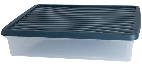 AUFBEWAHRUNGSBOX - 14,75 Liter - DIN A3-Format mit Deckel - 49x38,5x10,5 cm - transparent Navy Blau stapelbar Sammelbox Sammelmappe Kunststoff Box Stapelkiste Büro Storage Aufbewahrung Flach