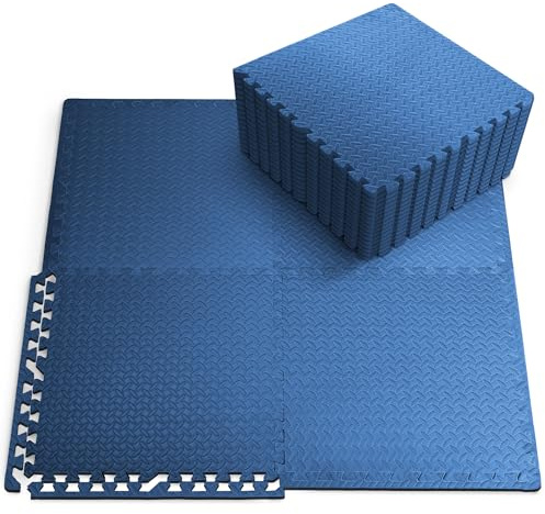 KAYMAN Lot de 16 Tapis de Sol antidérapants emboîtables en Mousse EVA pour Exercices à Domicile, Studio, Poids, Exercice et Yoga (60 x 60 cm) Bleu
