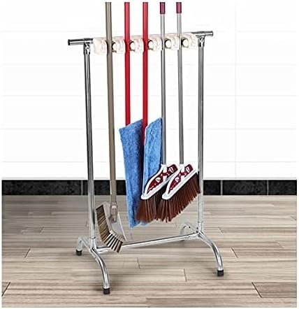 Hausmeisterwagen, beweglicher Besenhalter, Reinigungswagen, Werkzeugaufbewahrung, bodenstehender Besen- und Moppständer, für Garten, Garage, Hotel, Grundstück (Farbe: Silber, Größe: 5 Schlepptau, 6