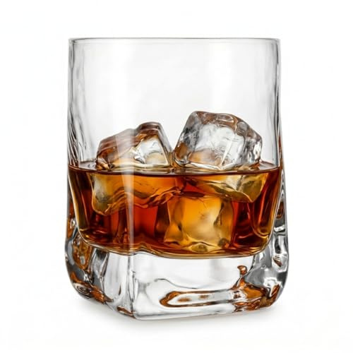 Chabrias Ltd 2 Pack Luxury Whisky Glasses, 330ml - Made in Italy - Heavy Base Old Fashioned Tumblers, Ice-Cube Design Extra Clear Glass for Whiskey, Bourbon, Rum, Negroni & Cocktails, Dishwasher Safe