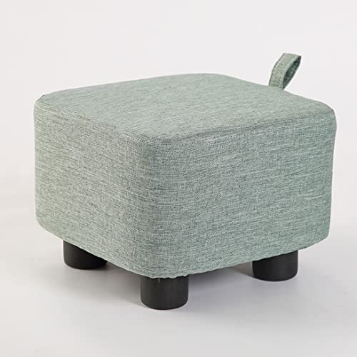 Hellgrüner Leinen-Pouf aus Holz, gepolstert, quadratisch, für Zuhause, Wohnzimmer, Schlafzimmer, Büro, Veranda, stilvolle 28 x 28 x 20 cm, Ottomane für moderne Dekoration
