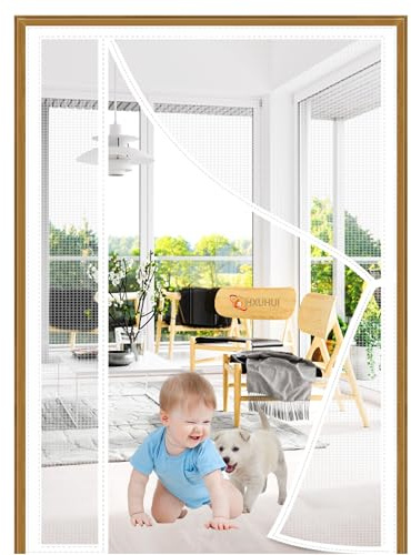 Moustiquaire De Porte Magnetique 220x240cm Personnalisable Moustiquaire Baie Vitree Coulissante Engrener Fermeture Automatique Pliable pour Enfants et Animaux Compagnie Blanc