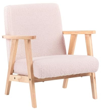 Kindersessel Polstersessel Bouclé für Kinder Holzbeine Pastellrosa Linde