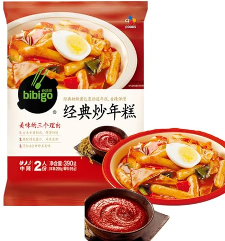 BaiLiSnacky Scatola Di Tteokbokki Autentico 390g | Con Salsa Pronta | Preparazione Rapida & Facile - Tagliatelle Nian Gao Cinese Tradizionale Morbido Gommoso E Versatile (Classico Piccante)