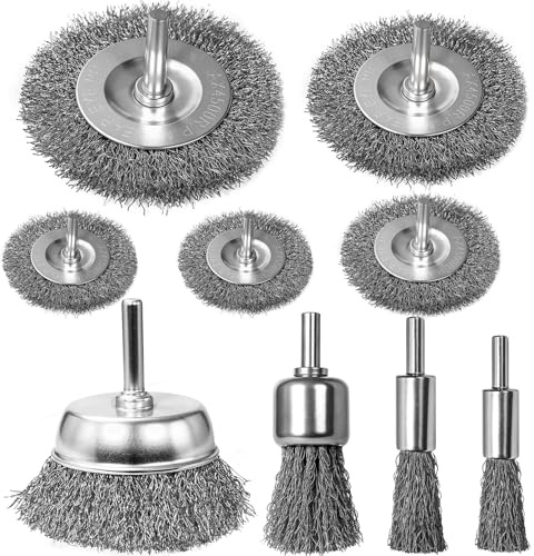SBGGRL 9 Pcs Wire Brush for Drill Set, Steel Wool Wire Wheel Drill Attachment for Metal Rust Removal, Corrosion and Scrub Surfaces with 1/4 - Inch Round Shank