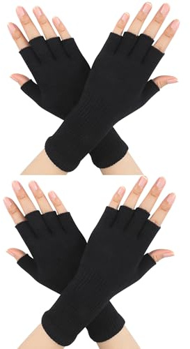 SATINIOR 2 Pair Half Finger Gloves Long Size Black