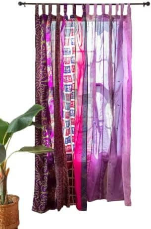 Sari Colorful Curtains Light-Filtering – Boho Curtains, Bed Canopy Panel, Tapestry or Window Treatment Turquoises Color (84 X 43 Inches) (Purple)