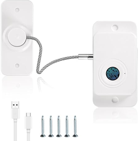 Fridge Lock with Fingerprint - Child Safety Fingerprint Cabinet Lock Baby, No-Drill Smart Fingerprint Window Lock USB Charging, Adhesive Safety Kids Lock for Home Office Drawers Cupboard Refrigerator