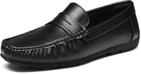 HEEZ Men's Loafers Slip On Penny Dress Loafer Leather Driving Shoes for Men | Lightweight Flexible Rubber Sole, Breathable Cushioned Insole, for Business Casual Office Work Travel