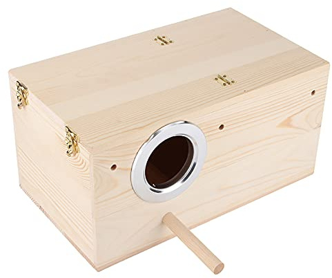 UPALDHOU Casa para Pájaros, Caja Nido para Pájaros de Madera con Apertura de Borde de Metal para Cría de Cacatúas, Diseño Fácil de Limpiar con Soporte para Uso en Exteriores