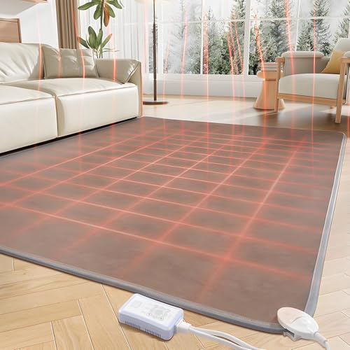 LMzythrop Alfombra Calefactora Eléctrica,Calefacción por Grafeno,Función Temporizador,Calor Circulante,Impermeable,Alfombra Electrica Oficina,Base Aislante,Segura para Suelos A-100×150cm