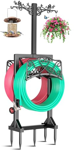 CJGrowMore Gartenschlauchhalter mit Schäferhaken, Freistehend, Schwarz