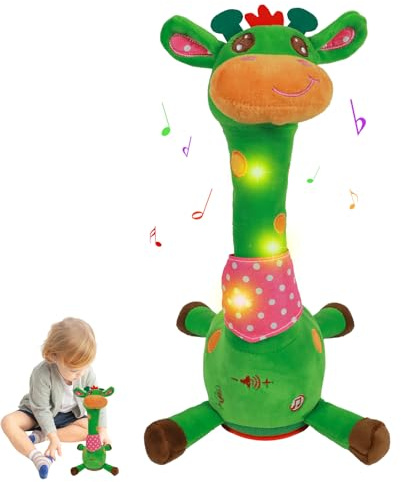 Juguetes de jirafa para bailar, cantar, hablar y grabar con función de control de volumen, muñeco de peluche ligero para bebés que repite lo que dices, regalos y decoración para el hogar (jirafa verde