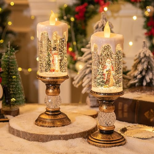 NobesOnbet 2 Velas Decorativas de Navidad, Velas Interiores sin Llama con Copos de Nieve y música, utilizadas para encender Luces LED de Bola de Nieve navideña a Pilas (sin Pilas)