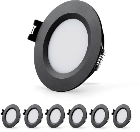 Sanyoung 12V Einbaustrahler Wohnmobil 3W Dimmbar IP44, Schwarz 6er Set | 12V LED Einbauspot 3000K Warmweiß 240LM, 58-62mm Lochmaß, 12mm Ultra Flach, Aluminium, für Boot Wohnwagen Schrank