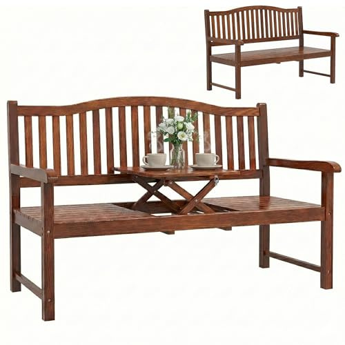 Outsunny Wooden Garden Loveseat Waterproof Cover 2-3 Seater Light Brown