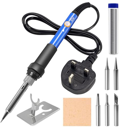 TUOLNK 9 in 1 60W Soldering Iron Kit,5 Tips & Stand & Solder Wire & Sponge | Adjustable Temperature Soldering-Iron with 5 Pcs Different Solder Tips,Ideal for Electronics Repair & DIY Projects