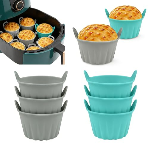 GROVBLE Silikon Muffinform 6er Set Airfryer Backform Cupcake Förmchen | Wiederverwendbare Silikon Backform mit Griffen, antihaft und stapelbar, ideal für Muffins und Cupcakes im Airfryer.