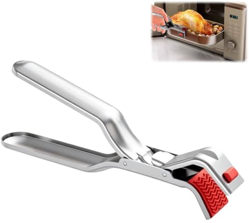 Stainless Steel Hot Plate Gripper, Anti Scald Bowl Clip for Kitchen Use | Food Grade Heat Resistant, Non-Slip Silicone Grip, for Air Fryer Microwave Oven, 1 Pack Kitchen Dish Tongs
