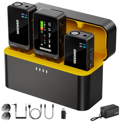 NEEWER CM26 MAX AI drahtloses Ansteckmikrofon für Handy Kamera PC | Kompatibel mit iPhone 17 16 15 Android, USB C Plug & Play Lav Mic, App Steuerung, 2 Stufe Rauschunterdrückung, 50 Std
