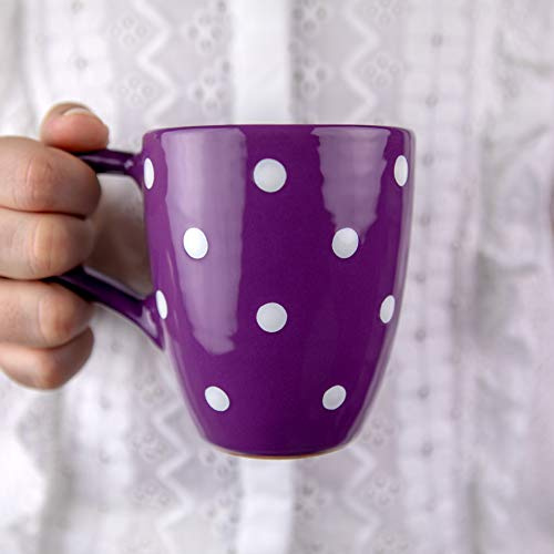 City to Cottage | Tasse Mug à café, à thé, chocolat chaud | Violette à pois blancs en céramique avec grande anse faite et peinte à la main | 300ml