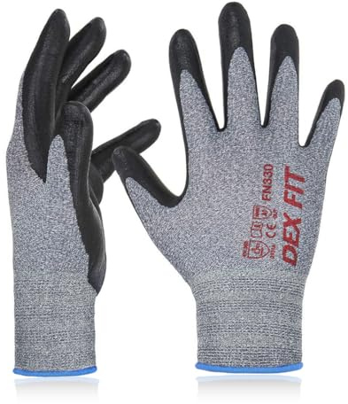 DEX FIT FN330 Arbeitshandschuhe Nitril, 3D Komfort-Passform, Touchscreen Handschuhe für Arbeit, Garten, Lager, Werkstatt und Montage, Damen & Herren Grau, L, 3 Paar