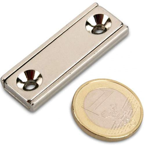 Neodym Magnet zum Anschrauben rechteckig extra stark - 17kg - mit Senkbohrung - Starke Quader-Magnete 40mm lang mit 2x Loch/Bohrung und Senkung für Büro Haushalt Werkstatt - 5 Stück