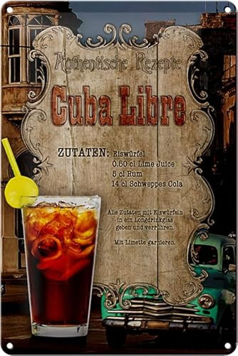 Blechschild 20x30cm gewölbt Cuba Libre Cocktail Bar Kuba Deko Geschenk Schild