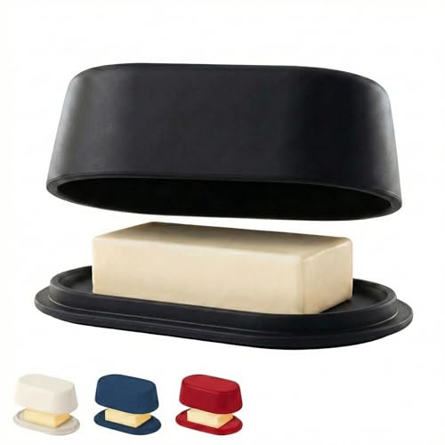 Grey Butter Dish with Lid for Countertop - Modern Plastic Dark Grey Butter Crock - Dishwasher Safe Butter Keeper -Butter Holder Container Perfect for Large European Style Butter Such as Kerrygold