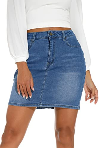 GUANYY Minifalda Vaquera para Mujer, Casual, elástica, Ajustada, de Cintura Alta, Azul traslúcido, XL