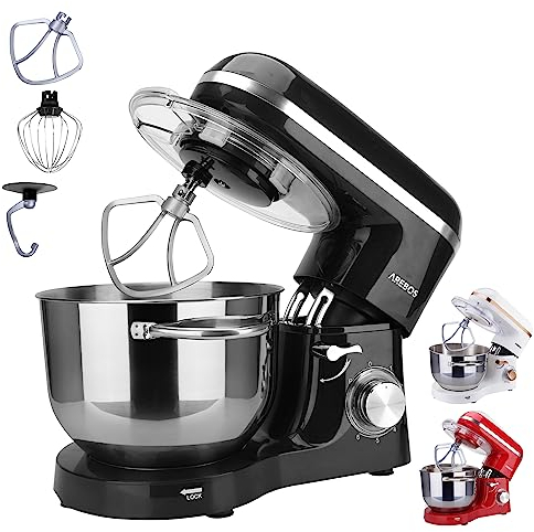 Arebos Impastatrice Robot da Cucina 1500W | Nero | Mixer Cucina 6L | Basso Rumore | Multifunzione Impastatore Planetario Professionale con Ganci, Frullare | 6 Velocità con Impulso Regolabile
