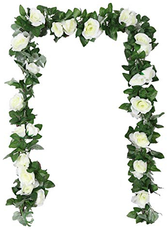 TheStriven 2 Stück Künstliche Blume Girlanden Gefälschte Rose Rebe Blumen Künstliche Eukalyptusgirlande Künstlich Seidenblumen Gefälschte für Zuhause Wand Hochzeit Bogen Dekor, 16 Blumen (Weiß)