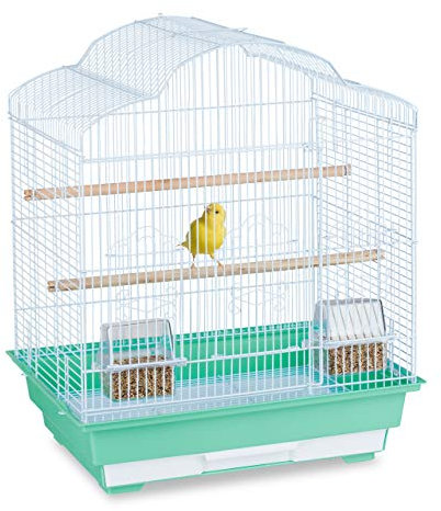 Relaxdays Gabbia per Uccelli, 56,5 x46,5 x 35,5 cm, Gabbietta per Uccellini con Posatoi & Mangiatoie, Accessori, Verde