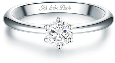 Trilani Damen Ring 925/- Sterling Silber | rhodiniert, Solitärring, Zirkonia, weiß, Brillantschliff
