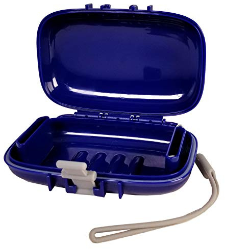 Carry-Dri EZ Travel Bar Soap Container & Dish - Dries with Patented Air Vents - Durable Leakproof Soap Holder - Compact Soap Bar Case - Ultimate Portable Soap Box for Traveling - Blue-Grey