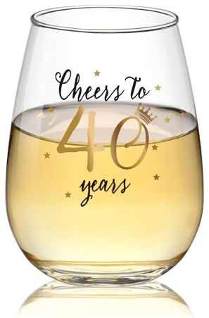 Livole 40th Birthday Gifts for Women, 17oz Stemless Glasses, Transparent
