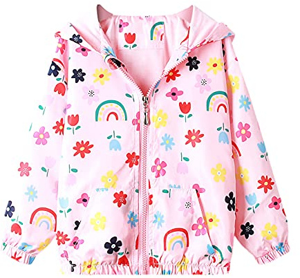 Domueay Chaquetas Niñas Cazadora Capucha Abrigos Impermeables Casual Ligero Fino Manga Larga A Prueba de Viento Cortavientos con Cremallera Primavera Otoño Sudadera Chica 1-7 Años