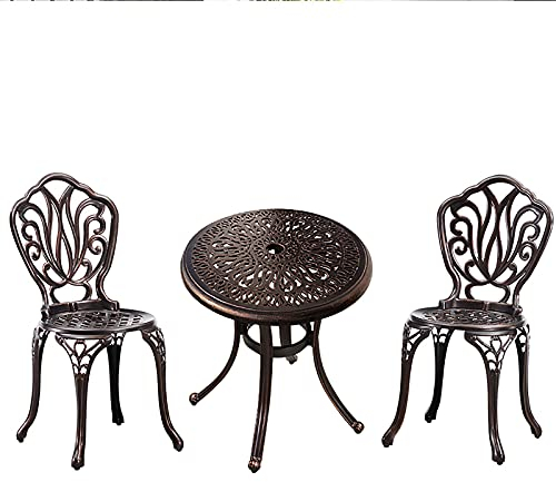 QLLL 3-Teiliges Aluminium Patio Bistro Set Bistroset, Balkonmöbel Set, Antike Balkonmöbel Wetterfester Gartenmöbel Set mit Schirmloch für Veranda, Rasen, Garten, Pool