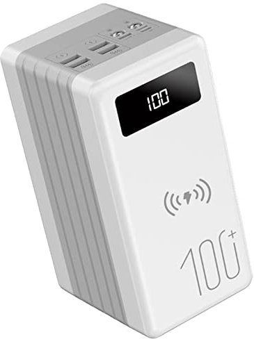 Brigtviee 100000mAh Batterie Externe sans Fil, 18 W USB-C Quick Charge Power Bank with 22.5W Sorties et Lampe de Poche et Affichage LED, Chargeur Portable pour iPhone, Samsung, iPad etc,Blanc
