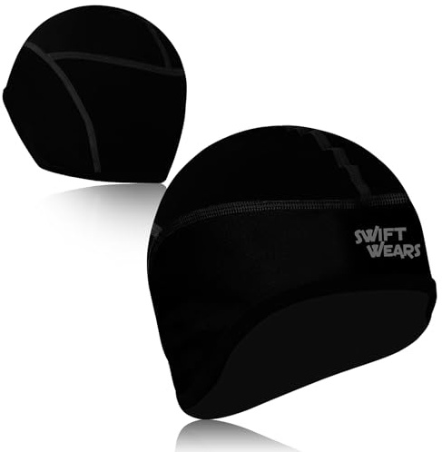 Skull Cap Windproof Thermal Under Helmet Cycling Running -Winter Bicycle Hat Headwear Men Women Head Ear Warmer Under Bike Helmet Liner (Black)