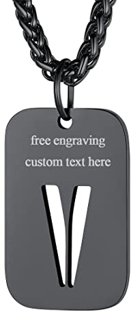FindChic schwarz Hundemarke Anhänger Militärische Erkennungsmarke Halskette Personalisierte Alphabet V Kette für Herren männer