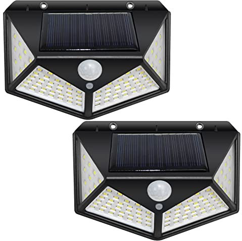 EXTRASTAR Lampe Solaire Extérieur 100 LED, Détecteur de Mouvement, Lumière Solaire Etanche éclairage Solaire, IP44 Lampe de Sécurité sans Fil lampe mural pour Jardin, Lot de 2
