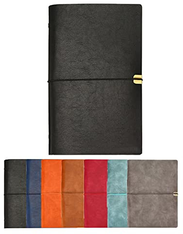 SagaSave Leder Notizbuch, A6 Leder Notizbuch, 18 x 11 cm, 200 Seiten Nachfüllbarer Notizblock Tagebuch, Persönlicher Notizblock Reisetagebuch, Geschenkzum Geburtstagsjubiläum (Schwarz)
