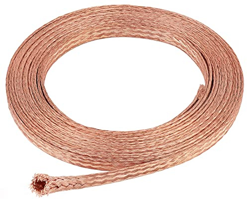 BENECREAT 4 x 9 mm platt kopparflätad markremstråd, flätad ren koppartråd för jordning och minskning av buller, 1 mm tjock