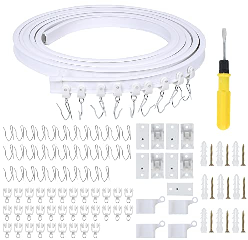 FINDIR 5 Meter Biegbar Deckenvorhangschiene Flexible Decken-Vorhangschiene Gardinenschiene Zubehör Gebogene Vorhangschiene mit stummen Rollen für Vorhänge Fenster Balkon RV Raumteiler