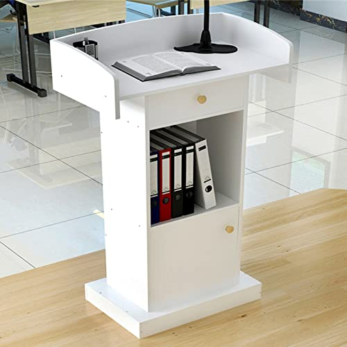CMYUN Rednerpult Stehpult Großer Stauraum Rednerpult Podium Stehen, Schwerlast-Rednerpult für Das Heimbüro, Restaurant Und Schule, Stehendes Rednerpult aus Holz (Color : White)