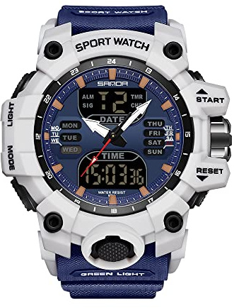 KXAITO Reloj deportivo para hombre, con caja de acero inoxidable, reloj militar LED para exteriores, cronómetro digital, electrónico, grande, pantalla doble, impermeable, táctico, militar, 6126