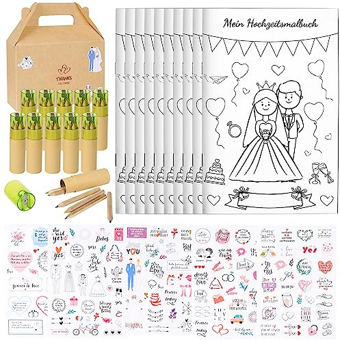 Herefun Hochzeitsmalbuch Kinder, 10er Malbuch Hochzeit für Kinder, Kindermalbuch Hochzeit, Beschäftigung mit Buntstiften & Aufkleber für Kinder Hochzeit Gastgeschenke (10pcs)