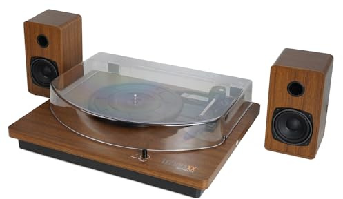 Technaxx Bluetooth-skivspelare med stereo-högtalare – Vinylspelare med 3 hastigheter (33/45/78 varv/min), USB-digitalisering, RCA-utgång, AUX-IN, 2x15W högtalare – TX-188